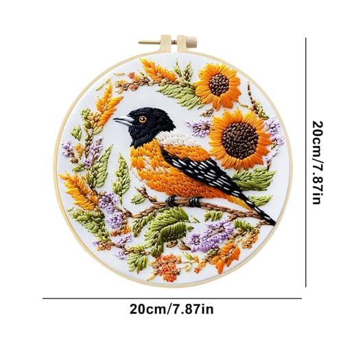 FRANDEK DIY Bird Embroidery Kit for Beginner, Stamped Handicraft Needlework Set, Full Thread Palette with Needles & Fabric for Adults, Artisan Handmade Home Decor Gift