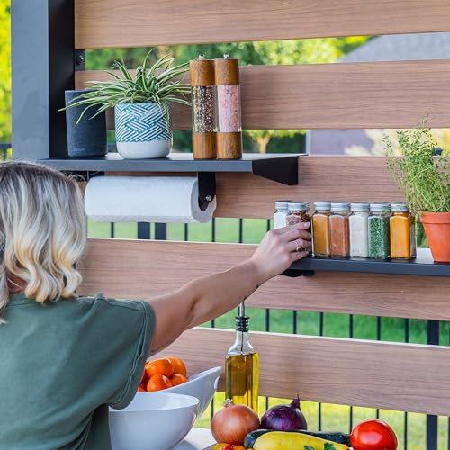 Backyard Discovery Fusion Flame Turn-Key Outdoor Kitchen with 38-inch Stainless Steel 5-burner Grill Island, Sear Zone, Infrared Burner, Outdoor-Rated Refrigerator, Storage, Steel Roof for Deck, Patio Backyard Discovery