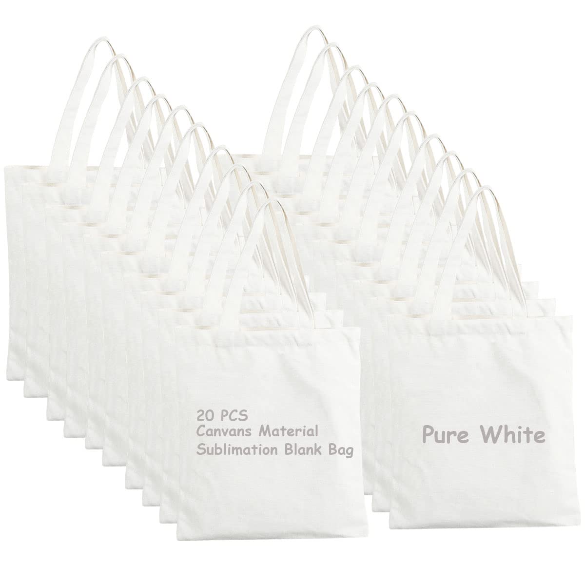 E-Found 20 Pcs Pure White Sublimation Blank Canvas Tote Bag Craft Canvas Bag Screen Printing Blank Bag Material Canvas Tote Bag Shopping Tote Bags for DIY Carry Books and Lunch Box E-Found