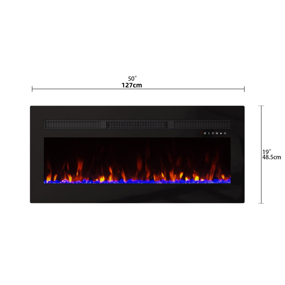 Panana Electric Fireplace Heater Wall Mounted, 50 inch Wide Recessed Electric Fireplace, 1400W, 8H Timer, 20 Color Flame, Remote Control, Log Set & Crystal Panana