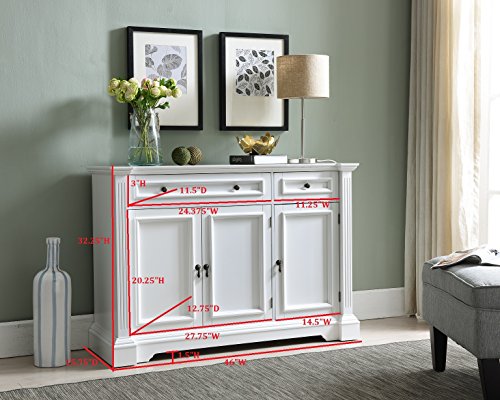 Kings Brand Furniture White Finish Wood Buffet Breakfront Cabinet Console Table With Storage, Drawers, Shelves Kings Brand Furniture
