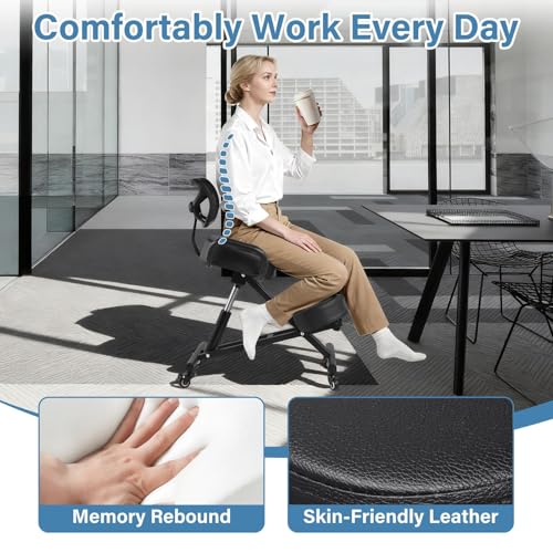 Ergonomic Kneeling Chair Height-Adjustable 32.2-36.2 in Postures Chairs with Lockable Wheels and Armrests Knee Chairs can Hold Up to 220 Lbs Kneeling Ergonomic Chair for Desk Home Meditation,Black Generic