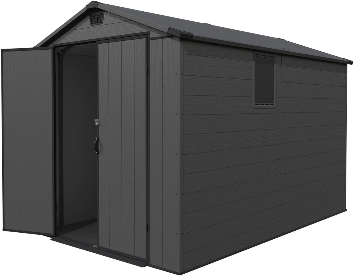 Patiowell 6 x 10 FT Outdoor Plastic Storage Shed with Floor - Lockable Resin Tool Shed, 2 Windows, Easy Assembly for Garden/Backyard (Dark Grey) Patiowell