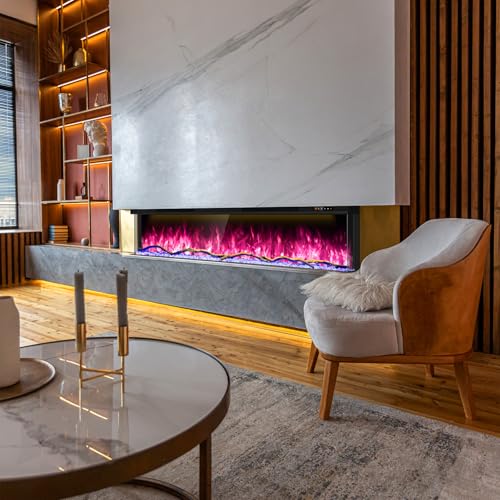 STRICWARM 70 inch 3 Sided Electric Fireplace Insert with Touchscreen, Smart Recessed/Built-in Linear Electric Fire Place Heater 1500W, Multi-Color Realistic Flames, APP Control, Timer, Log & Crystal STRICWARM