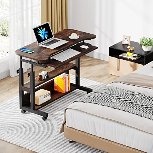 Tribesigns Portable Desk with Power Outlets, Height Adjustable Side Table Sofa Couch Bedside Laptop Computer Cart with USB Charging Ports, Mobile Small Standing Desk with Keyboard Tray Tribesigns