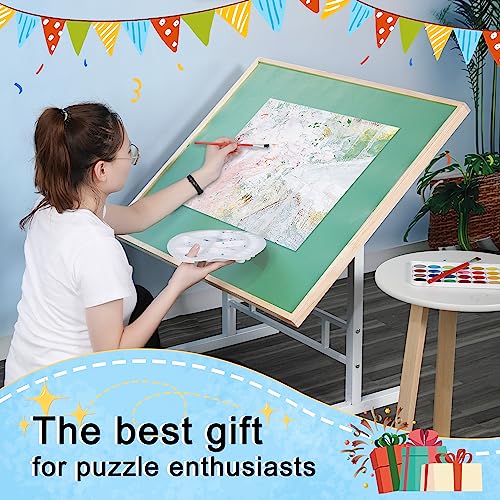 BittPicc Puzzle Table 1500 Pieces Wooden Jigsaw Puzzle Table with Legs Height Adjustable & Angled Tiltable Puzzle Tables for Adults Folding Puzzle Board Table BittPicc