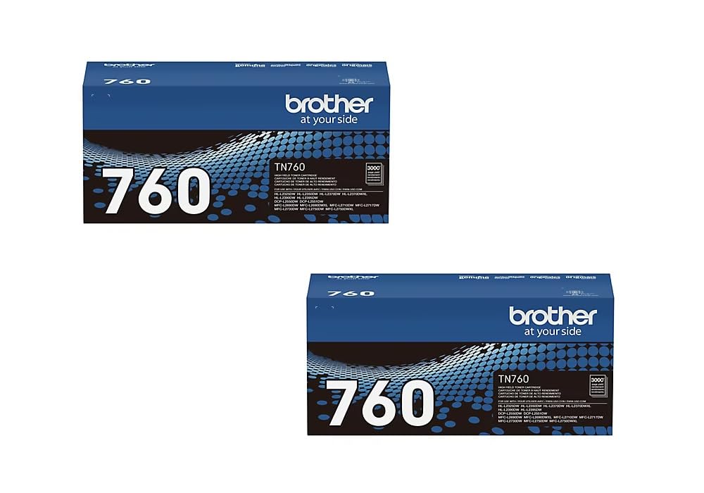 Brother Genuine TN760 2-Pack High Yield Black Toner Cartridge with approximately 3,000 page yield/cartridge Brother