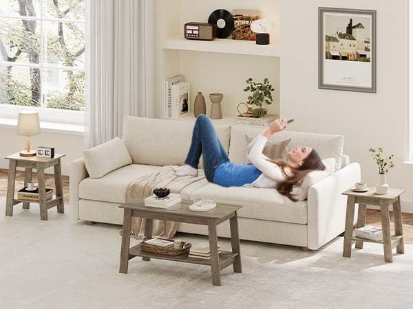 Coffee Table, Coffee Table for Living Room, Modern Farmhouse Coffee Table with Storage Shelf, 2-Tier Living Room Table Rectangular Center Table, Home Office Industrial Cocktail Tables, Grey Garvee