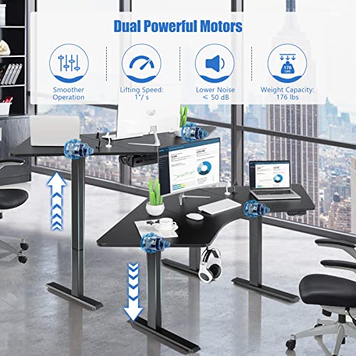Tangkula Large L Shaped Dual Motor Standing Desk, 72” Electric Height Adjustable Stand Up Desk with 3 Memory Positions, Cable Tray, Hook, Sit Stand Tangkula