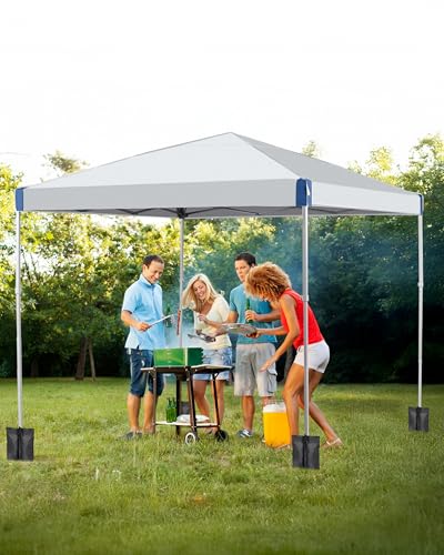 BPS 12x12 ft Pop Up Canopy with Portable Wheeled Carry Bag, Easy Set Up Outdoor Sun Shade Canopy Tent with 8 Stakes, 4 Ropes, 4 Weight Bags for Events, Parties, Camping BPS