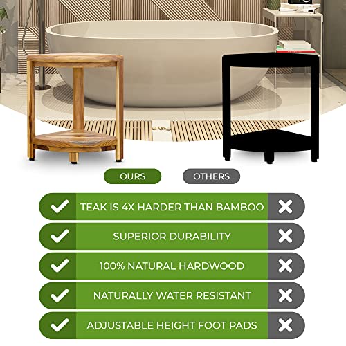 EcoDecors SnazzyCorner 17-Inch Teak Corner Shower Stool with Adjustable Feet and Shelf EcoDecors