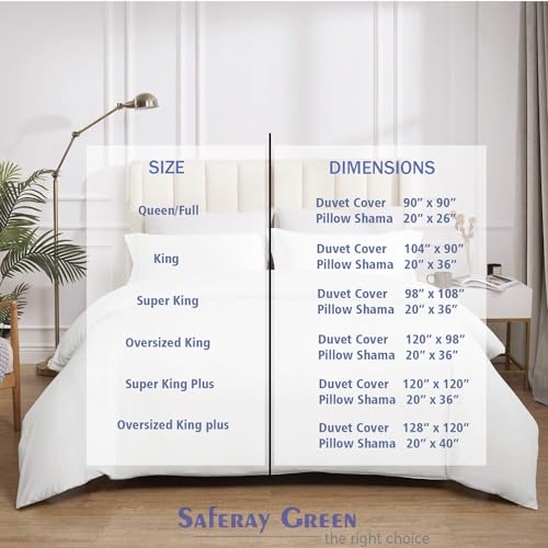 Saferay Green Super King 3 Piece Duvet Cover Set 100% Cotton Breathable All Season Super Soft Bedding 98x108 Inches with Zipper Closure & Corner Ties (Super King, White) Saferay Green