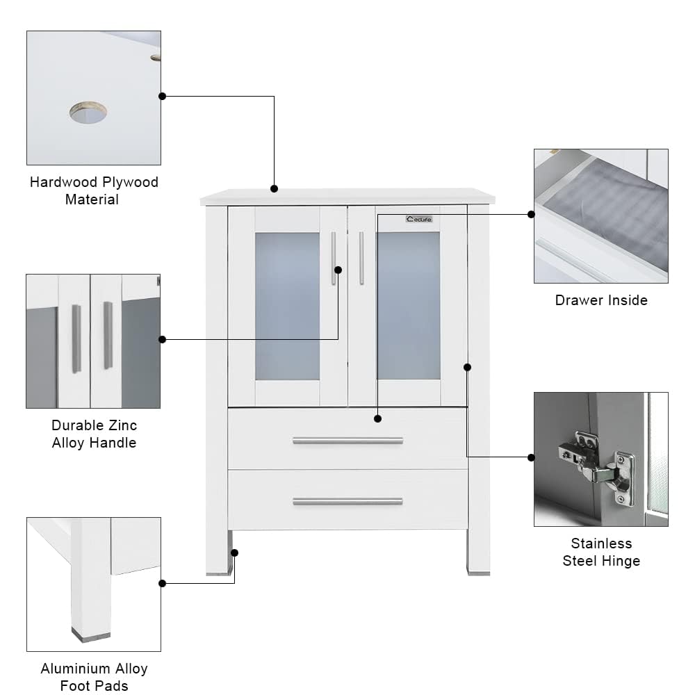 eclife 72" Modern Bathroom Vanity Sink Combo White W/Small Side Cabinets Blue Boat Glass Vessel Sink & Water Save Faucet & Pop Up Drain (2A29BU) eclife