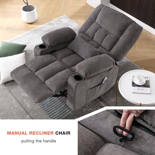 Massage Swivel Recliner Chair with Vibration Massage and Lumbar Heating for Adults,Oversized Rocker Recliner Single Sofa with Side Pocket,Two Cup Holders and USB Charge Port for Living Room