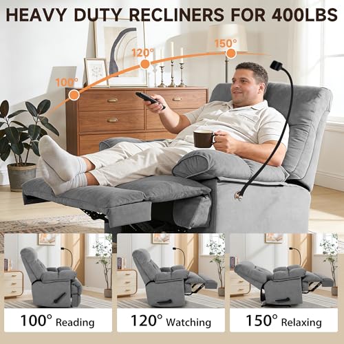 GNMLP2020 Oversized Recliner Chairs, Manual Large Recliners, Big Mans Recliner Chair for Adults 400lbs, Extra Wide Single Reclining Sofa Chair for Living Room, RV, Grey