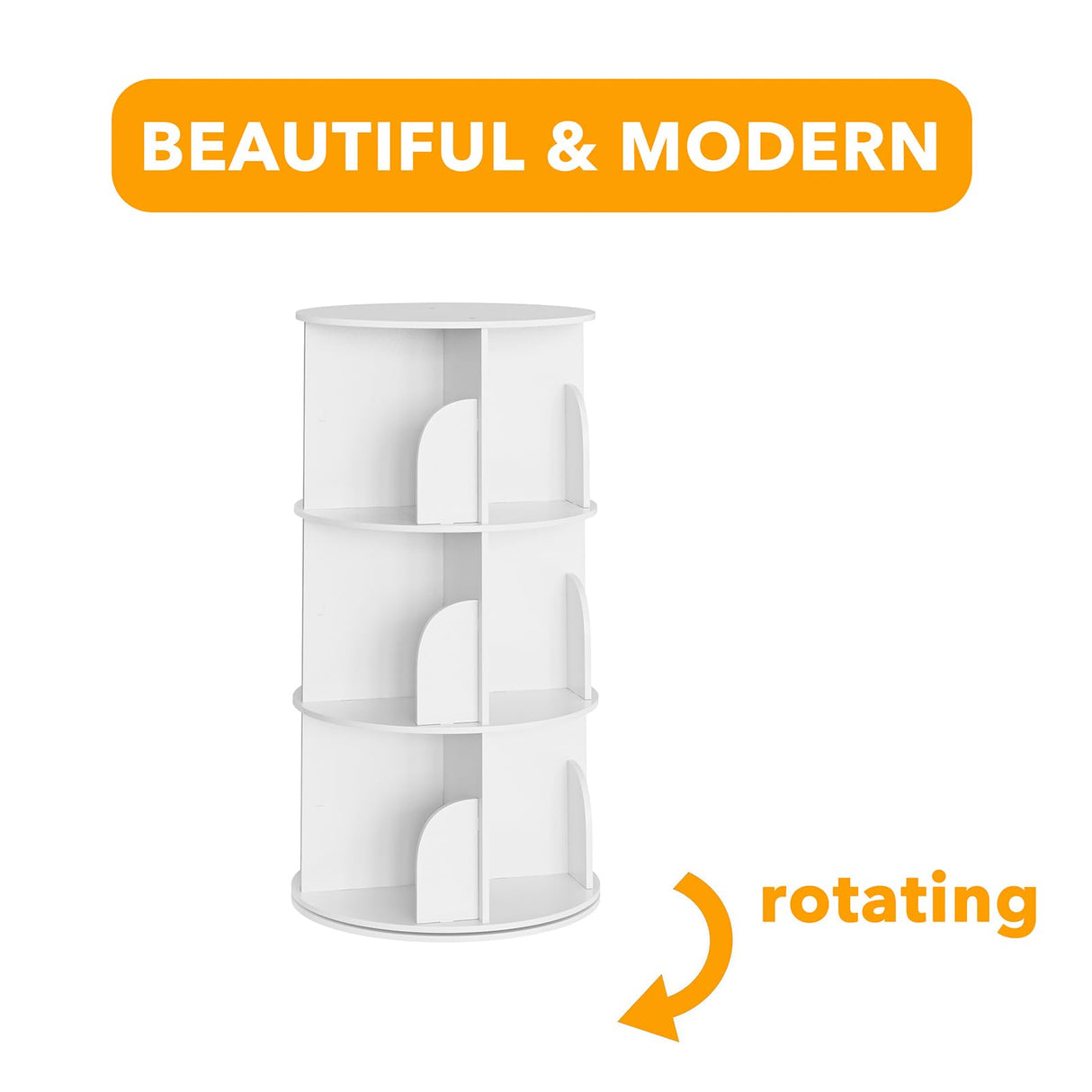 SpaceAid 3 Tier Rotating Bookshelf Tower, Spinning Bookcase Lazy Susan, Revolving 360 Book Shelf Storage Round Carousel, Vertical Rotate Turning Spiral Corner Organizer, White SpaceAid