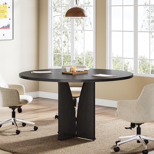 Tribesigns 39" Round Conference Table for 4, Modern Round Meeting Table with Sturdy Base, Small Compact Conference Room Tables for Office, Training, or Negotiation (Black) Tribesigns