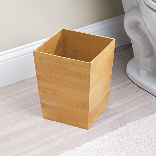 iDesign Formbu Wood Wastebasket, Small Square Trash Can for Bathroom, Bedroom, Dorm, College, Office, 8.5" x 8.5" x 10", Bamboo InterDesign