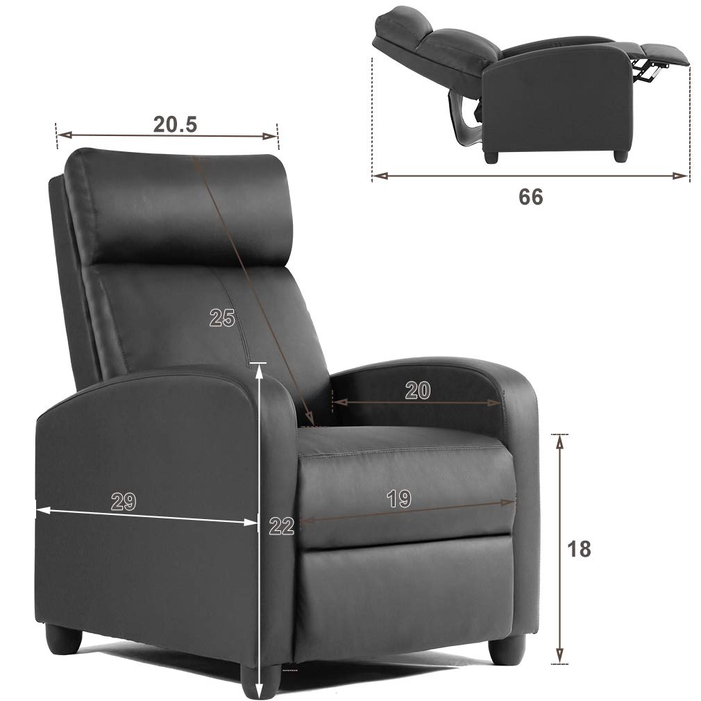 FDW Recliner Chair Massage Chair Reading Chair Reclining Sofa Home Theater Seating with Lumbar Support Massage and Padded Backrest for Living Room and Bedroom (Leather, Black) FDW