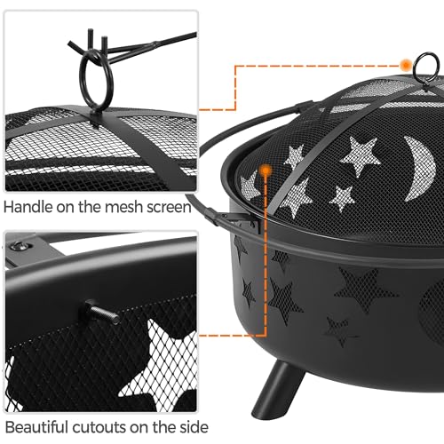 Yaheetech Fire Pit 30in Fire Pits for Outside Wood Burning Outdoor Fireplace with Spark Screen, Poker for Bonfire Patio Backyard Garden Picnic Yaheetech