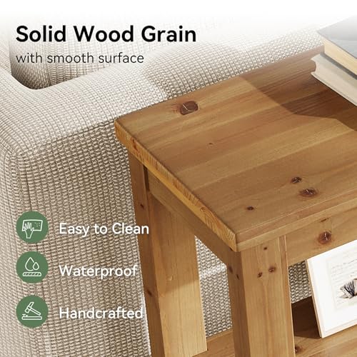TRIBEWOOD 63-Inch Solid Wood Console Sofa Table, 3-Tier Narrow Farmhouse Entryway Table with 6 Storage Cubes for Living Room, Hallway, Brown TRIBEWOOD
