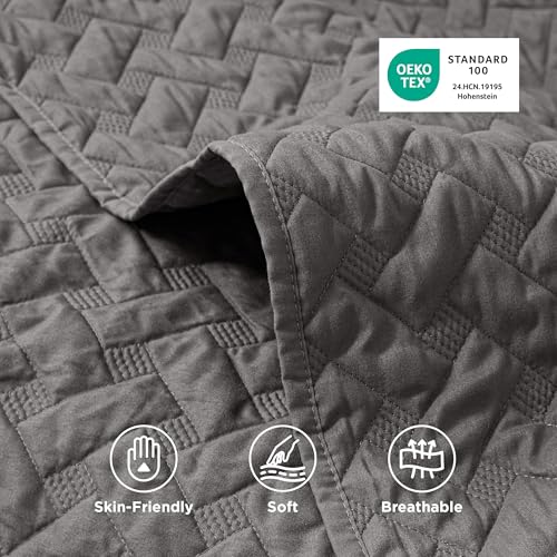 Bedsure Quilts King Size - Grey Bedspreads King Size with Basket Weave Pattern, Soft Quilt Bedding Set, Lightweight Comforter Set Coverlet for All Seasons with 2 Pillow Shams (106" x 96") Bedsure