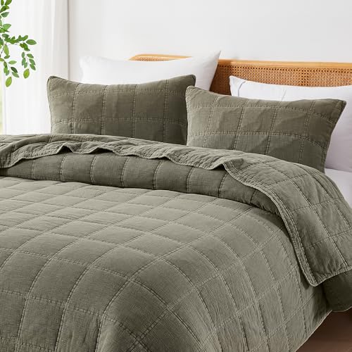 Lush Decor Logan Stone Washed Cotton Quilt 3 Piece Set King/California King Sage - Rustic Bedding Set - Soft Green Quilt - Lightweight - Minimalist & Boho Bedroom Decor Lush Decor