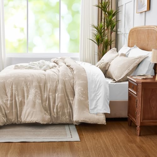 Kozyhvn Twin XL Comforter Set Khaki, Cute Floral Bed in a Bag Twin XL Boho 5 Pieces, Soft Fluffy Bedding Sets with Comforter, Sheets, Pillowcase & Sham, All Season Kozyhvn
