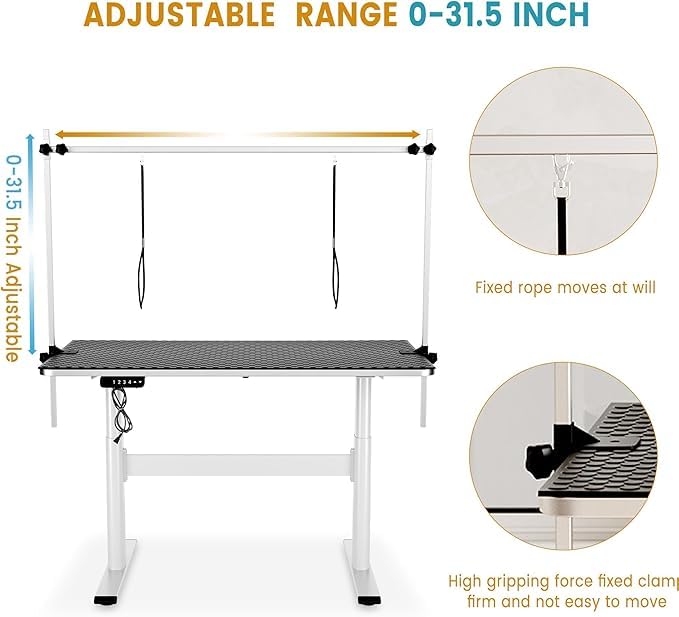 Sunvasagoo Electric Dog Grooming Table - Professional Quiet Motor, Non-Slip Desk Mat, Height Stepless Adjustable, Unique Smooth Edge Wrap, and Heavy-Duty Frame Construction. Sunvasagoo