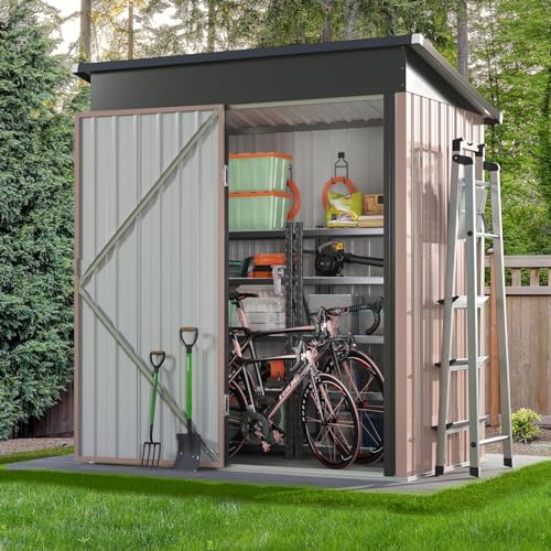 Aoxun 80 CU. FT Outdoor Storage Shed Waterproof Garden Metal Tool Shed, Brown Aoxun