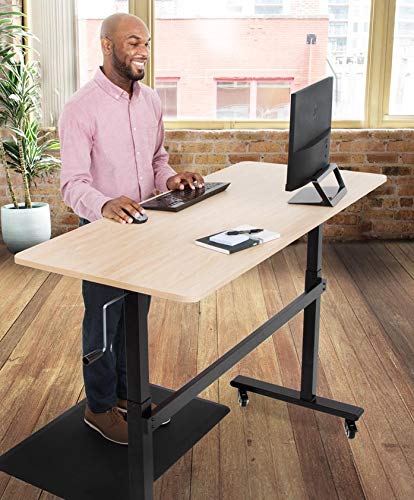 Stand Steady Tranzendesk | 55 Inch Standing Desk with Detachable Wheels | Crank Height Adjustable Sit to Stand Workstation | Modern Ergonomic Desk Supports 3 Monitors (Maple) Stand Steady