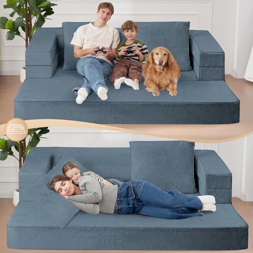 Cansunna Futon Sofa Bed with Pillow, 3-in-1 Sleeper Sofa Bed with Removable Cover, Convertible Floor Sofa Bed, No Assembly Boneless Couch for Living Room, Bedroom Cansunna