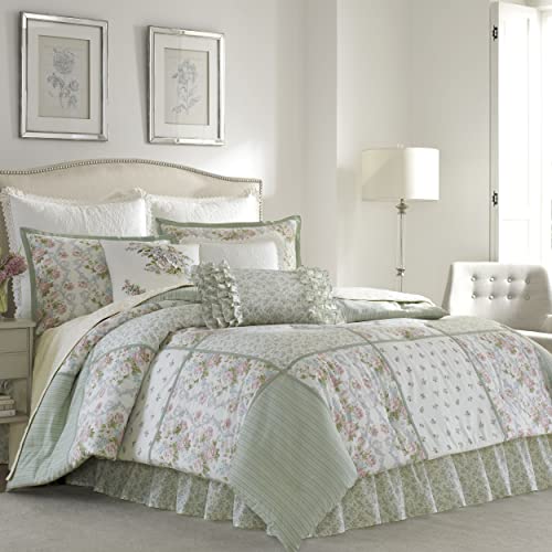 Laura Ashley - King Comforter Set, Reversible Cotton Bedding with Matching Shams & Bedskirt, Stylish Home Decor for All Seasons (Harper Sage, King) Laura Ashley