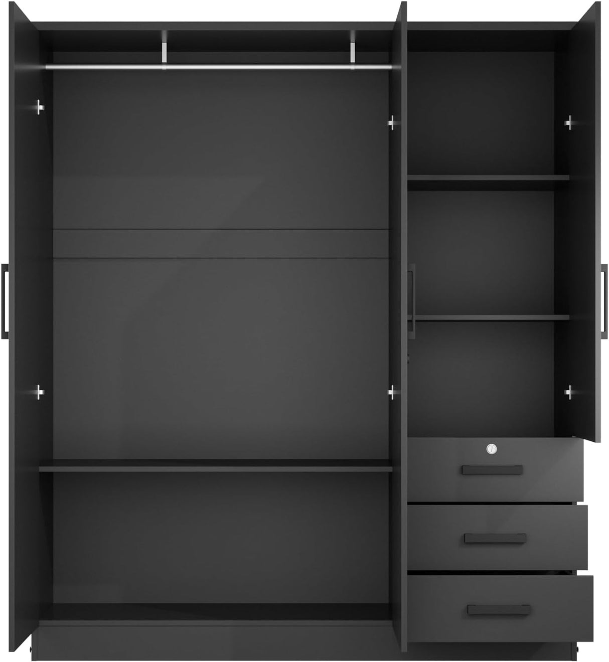 Jumbo 61" Wardrobe Large Mirror Door Closet 3 Doors and 3 Drawers Built for Storage Woodpeckers Furniture And Mattress