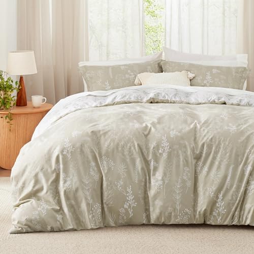 Bedsure King Comforter Set - Linen Bed Set, 3 Pieces Cute Floral Bedding, 1 Soft Reversible Botanical Flowers Comforter and 2 Pillow Shams Bedsure