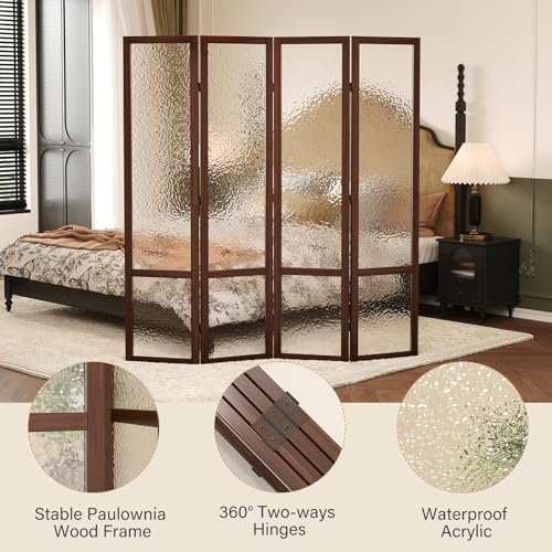 Acrylic Room Divider, 4-Panel Freestanding Partition Screen, Frosted Translucent Privacy Panel - Lightweight Modern Divider for Home Office Studio (Walnut, 4 Panels) Svimi