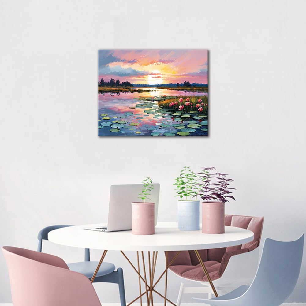 Paint by Numbers Kit for Adults Sunset Lake Landscape Painting DIY Art with 16x20 Inch Canvas Acrylic Paints and Brushes Impressionist Style Scenery Relaxing Hobby Gift Idea TUMOVO