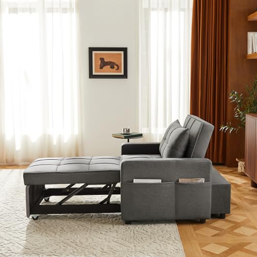 Yosonch Sofa Bed Chair Convertible ,Sleeper Sofa with Pull-Out Bed ,3-in-1 Futon Couch with Reclining Backrest and Side Pocket (Dark Grey, 35.6‘) Yosonch