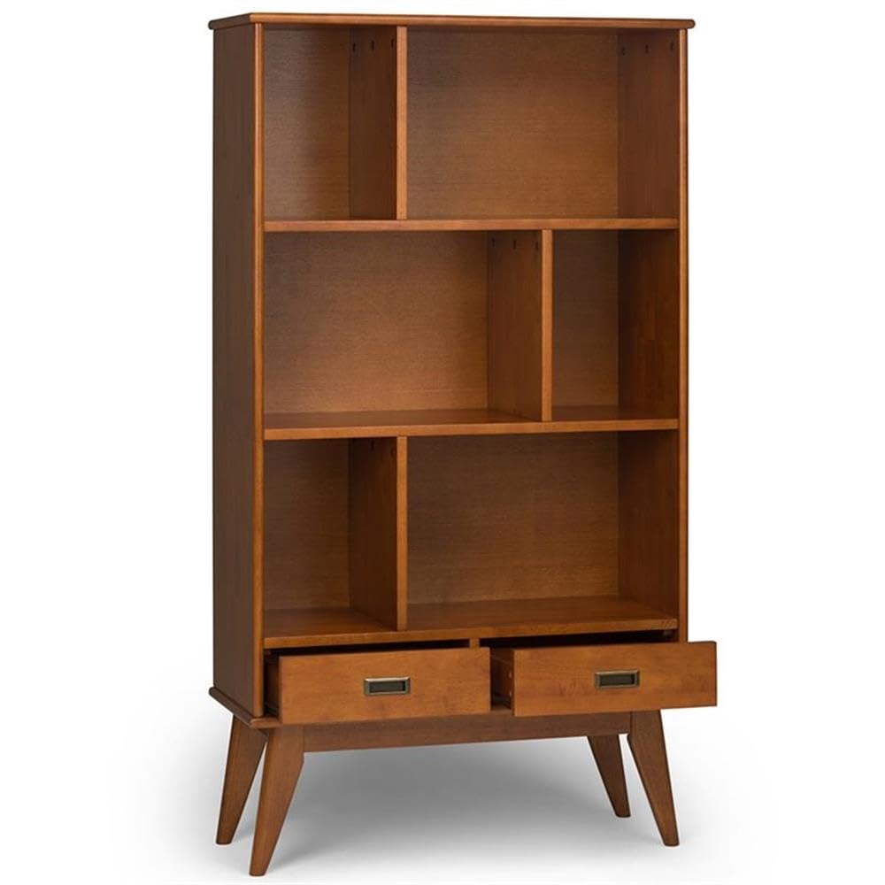 Allora 64" Mid Century Modern Solid Wood Wide Bookcase with 2 Drawers and 3 Shelves, for The Living Room, Study Room, Home Office, in Teak Brown Allora