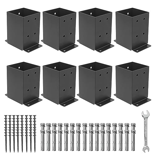 Nrspp 4x4 Post Base 8 Pcs,(Inner Size3.5"x3.5")Wood Fence Pergola Post Bracket, Black Powder Coated Post Anchor,Deck Post Base Support Base Plate Pergola Brackets Fence Kit… Nrspp