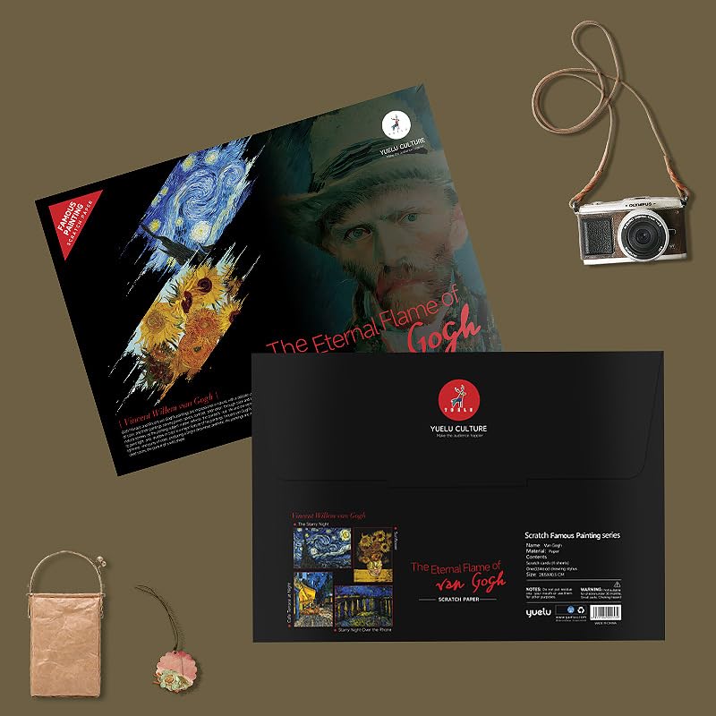 Scratch Art Rainbow Painting Paper, 4 Pcs Vincent Van Gogh Engraving Art & Craft Set, DIY Sketch Card Scratchboard for Kids & Adults, Cafe Terrace at Night, Sunflowers, Starry Night Over the Rhone(VG) VTEAS