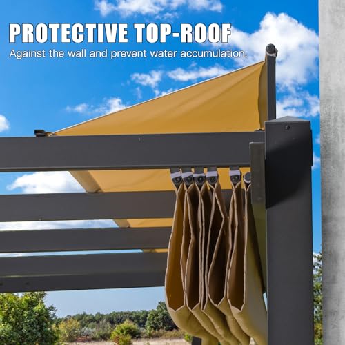 Domi Outdoor Living 9’ x 13’ Outdoor Retractable Pergola Against The Wall with Weather-Resistant Canopy Aluminum Garden Pergola Patio Grill Gazebo for Courtyard domi outdoor living