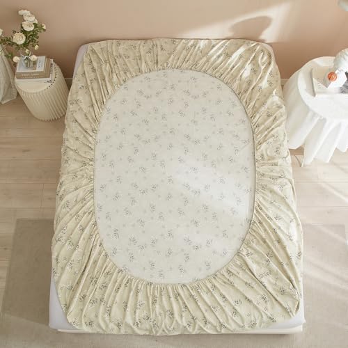 HighBuy Twin Size Fitted Bed Sheet - Boho Floral Luxury Single Fitted Sheet Only - Fits 15 inch Mattress - Extra Soft Deep Pockets Wrinkle Free for Teen College Twin Bed Easy-Fit HighBuy