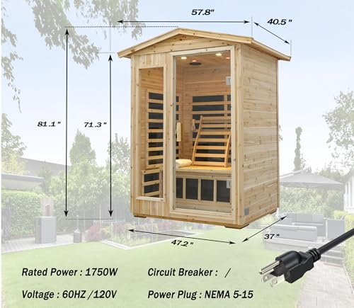 LTCCDSS Low EMF Outdoor Sauna 2 Person, Far Infrared Sauna Room for Home, Soft Fir Wood, Chromotherapys | Bluetooth Speakers | 47.2 * 81.1 * 37.0 in LTCCDSS