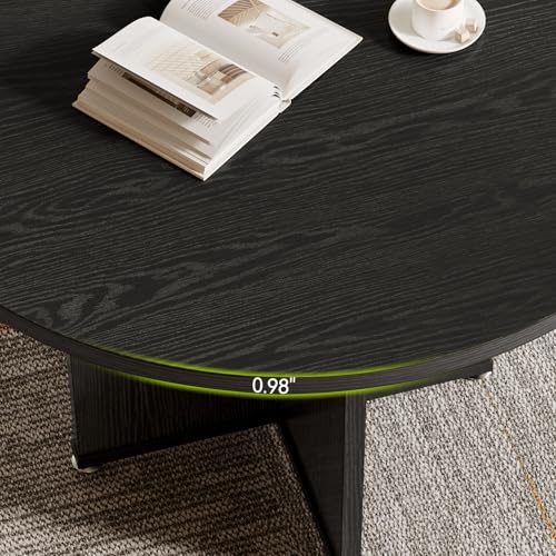 LITTLE TREE 39-Inch Small Conference Table for 4, Round Meeting Table with X-Shape Pedestal, for Office, Conference Room, Small Spaces, Black LITTLE TREE