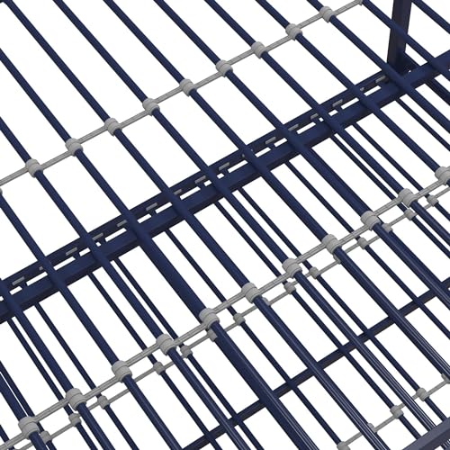 DHP Miles Low Metal Bunk Bed Frame for Kids, With Built-in Ladder, High Guardrail and Metal Slats, Floor Bed Bottom Bunk, No Boxspring Required, For Small Spaces, Full-Over-Full, Blue DHP