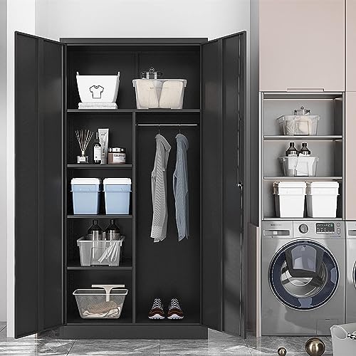 Yizosh Metal Armoire Wardrobe Closet Cabinet for Hanging Clothes with Lock Doors, -72" Steel Lockable Wardrobe Storage Locker Clothes Organizer for Yizosh
