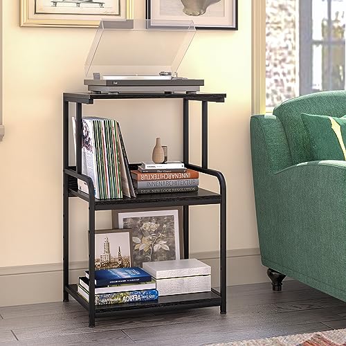 Arbuxzuy Printer Stand with Storage Shelf,3 Tier Printer Cart with Wheels,Mobile Printer Table for Home Office,Stands for Printer Heat Press Scanner Fax,Industrial Style (Black) Arbuxzuy