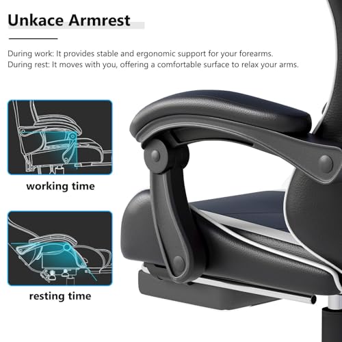 OS MOTOR Gaming Chair with Headrest and Lumbar Support, Ergonomic High Back Office Chair, Racing Style Executive Computer Desk Chair, Leather Adjustable Swivel Task Chair for Home Office (White) OS MOTOR
