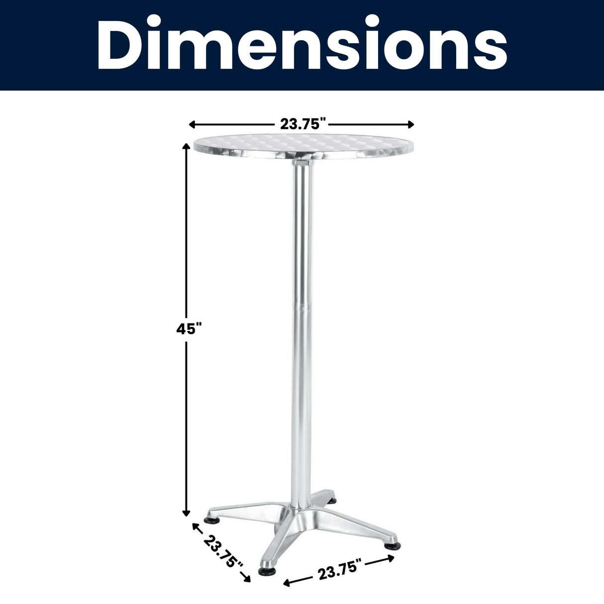 BTEXPERT Aluminum Indoor Outdoor 23.75" Round Restaurant Bar Height 45" Table flip top, Patio Stainless Steel Silver Furniture 25.75" Base BTEXPERT